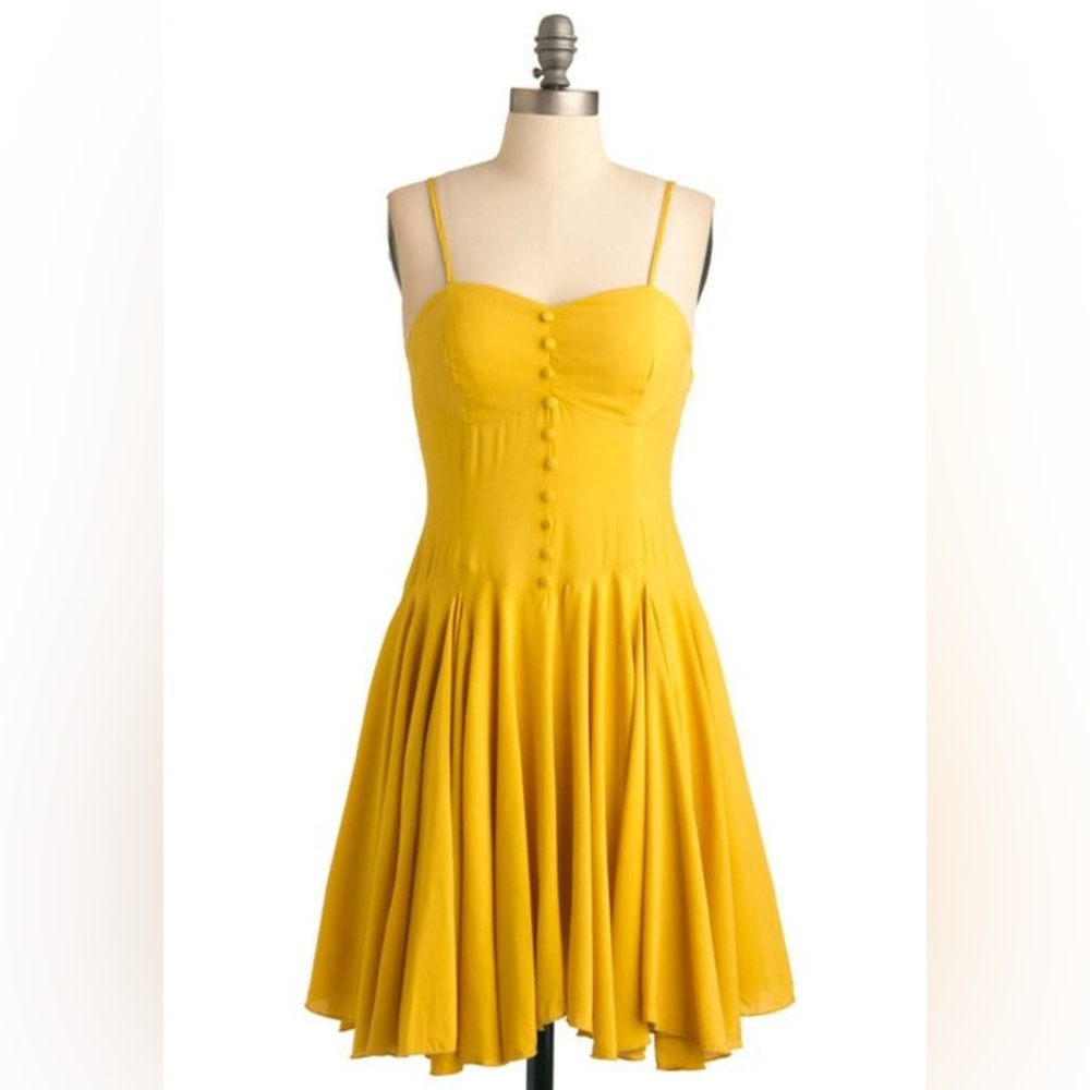 ModCloth | size S | mustard yellow asymmetrical dress with buttons